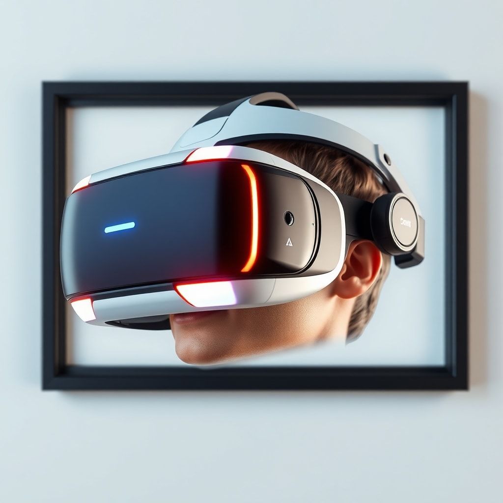 latest - virtual reality headset with futuristic design, immersive gaming experience, 8k quality, photorealistic