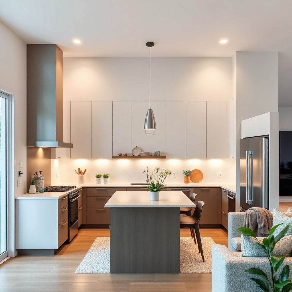 latest - smart home with voice-activated devices, energy-efficient appliances, and automated lights, modern and sleek design