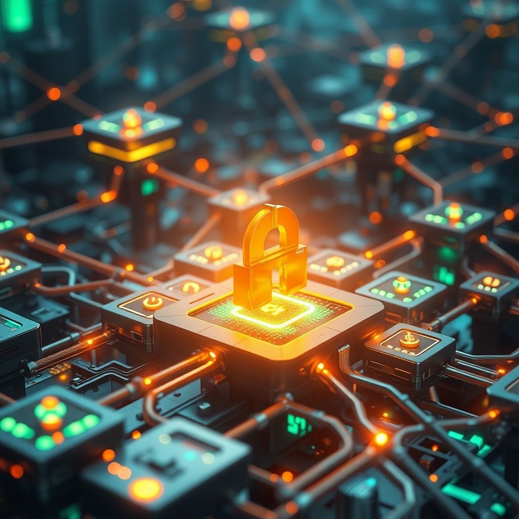 innovations - secure blockchain network with interconnected blocks, futuristic digital technology, highly detailed, cinematic