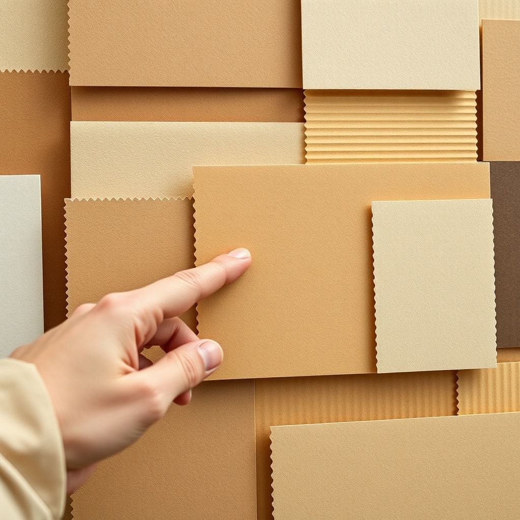crush - A close-up shot of various corrugated cardboard samples, showing different flute sizes, textures, and finishes (matte