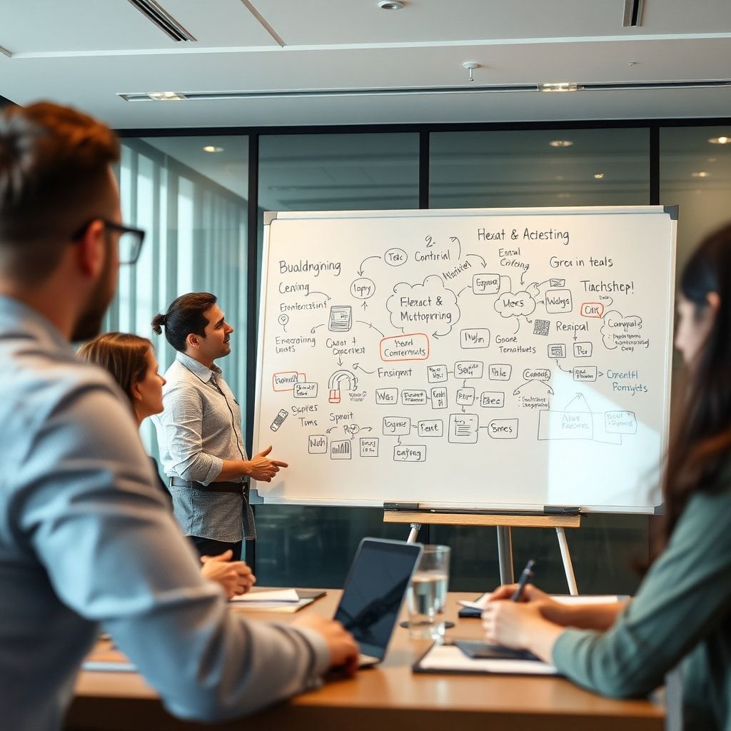 10 Innovative Ways to Boost Your Productivity 3 innovative - entrepreneur brainstorming ideas on whiteboard, team collaboration meeting in modern conference room, online vir