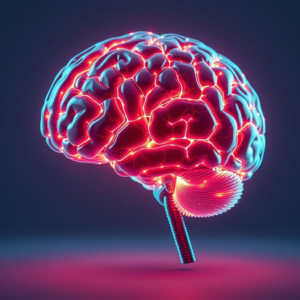 futuristic AI holographic brain with neon lights, ultra realistic, highly detailed