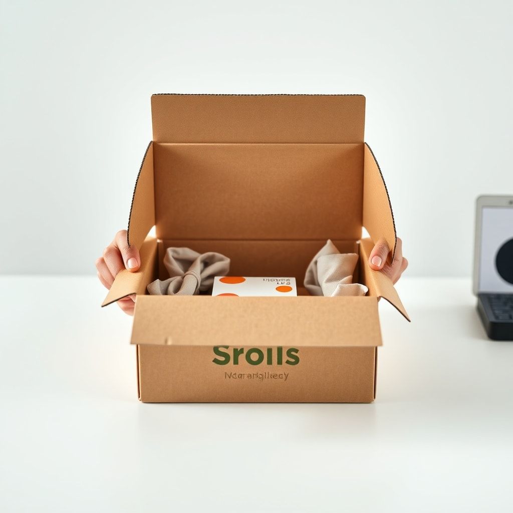 beyond - A beautifully designed eco-friendly corrugated box being opened by a pair of hands. The inside of the box reveals a