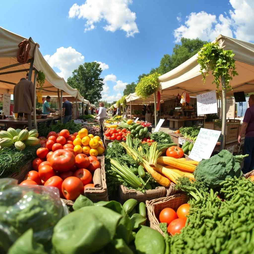 local farmers market with fresh produce and sustainable practices