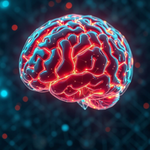 futuristic AI holographic brain with neon lights, ultra realistic, highly detailed, 8k quality, photorealistic