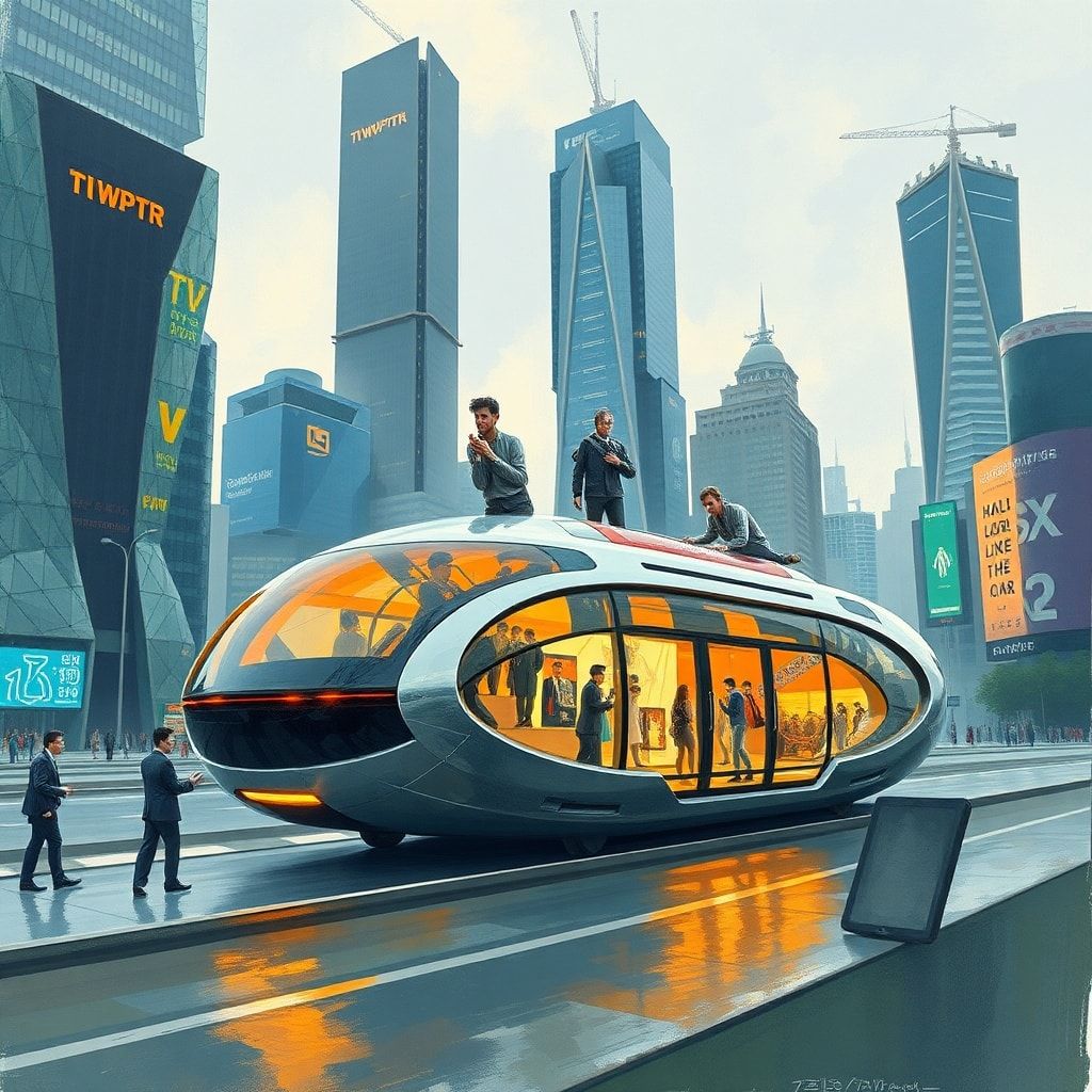 unveiling - innovative technology in a modern city, creative art installation, futuristic transportation, diverse innovation