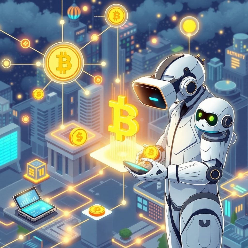 revolutionizing - Internet of Things devices connecting and exchanging data, cryptocurrency transactions on a secure blockcha