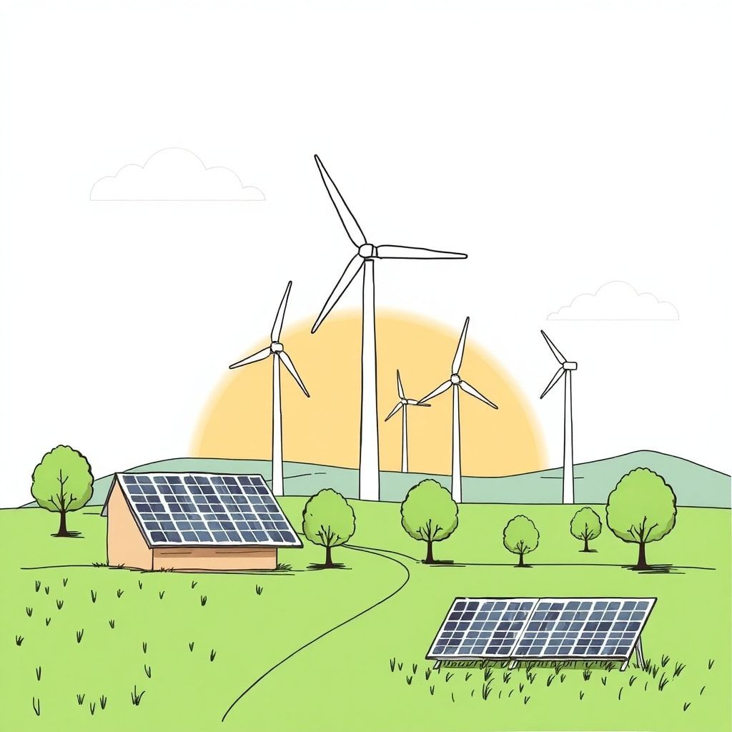 sustainable energy sources like wind turbines and solar panels