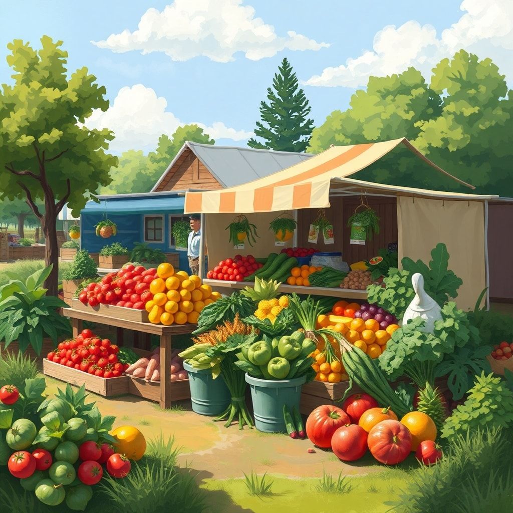 sustainable agriculture with local farmers market and organic fruits and vegetables