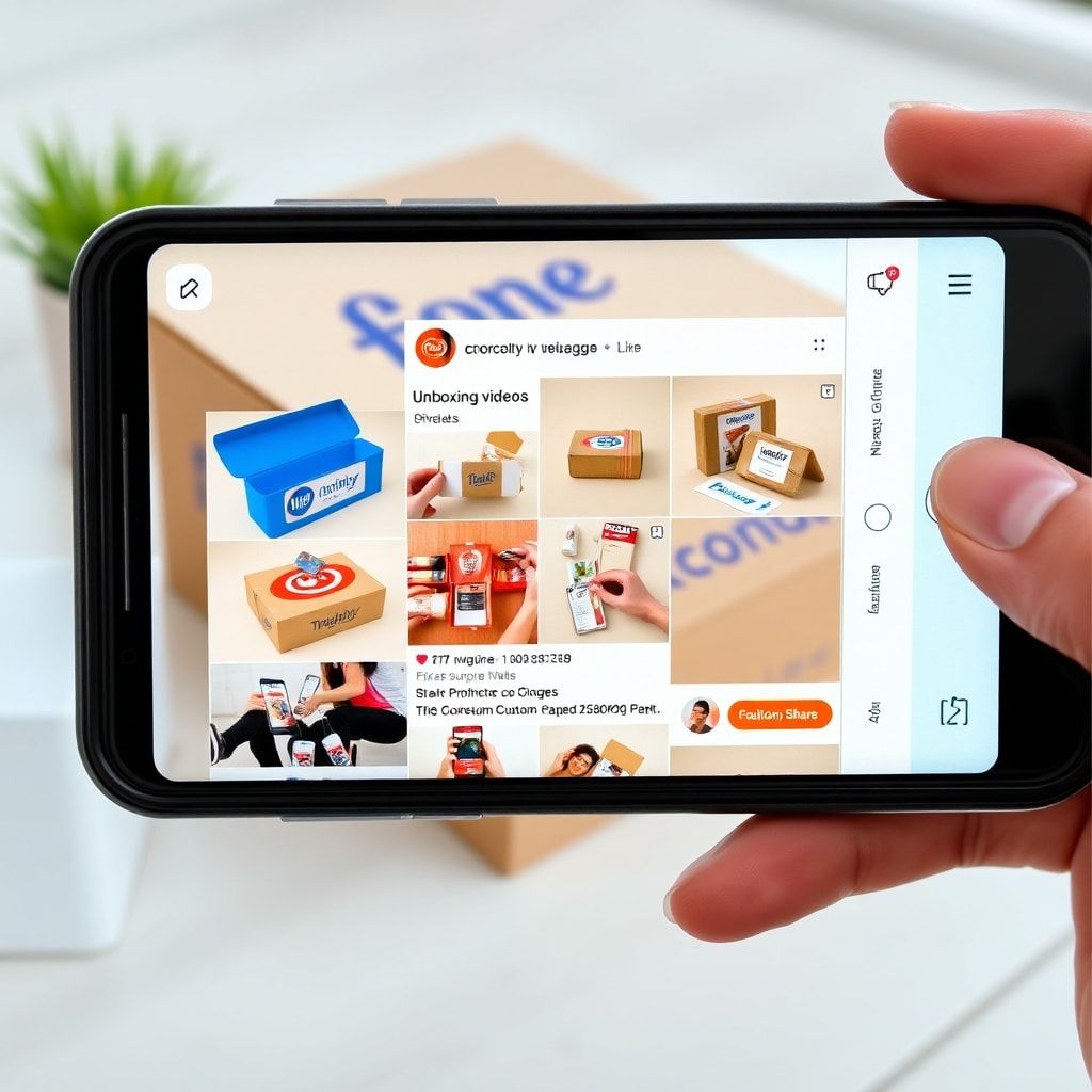 beyond - A vibrant smartphone screen displaying a social media feed filled with unboxing videos and photos of custom-designed