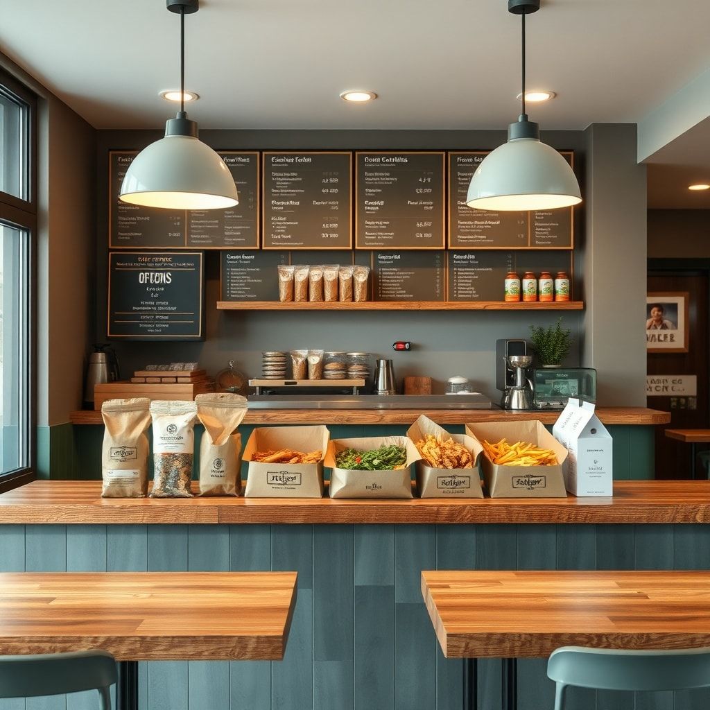 sustainable - fast-casual restaurant using compostable packaging for takeout orders