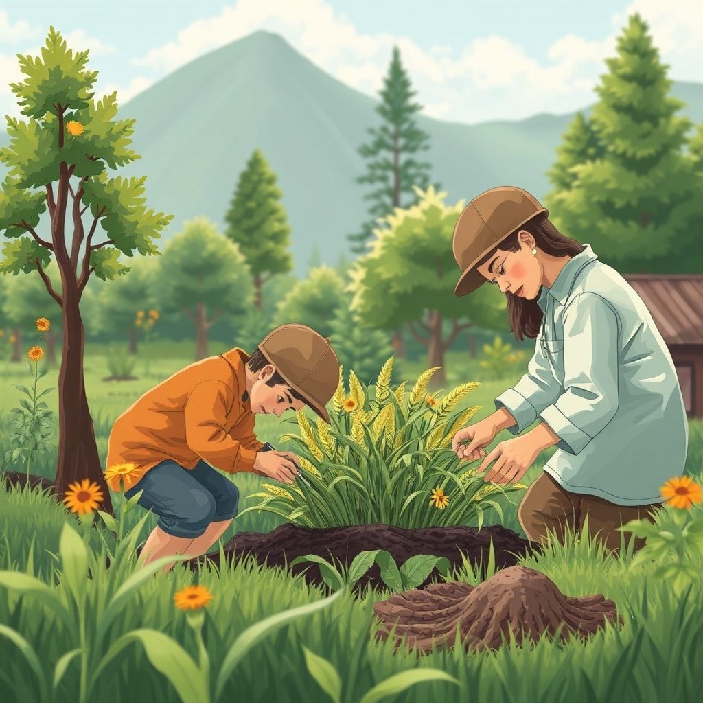 illustration of sustainable living practices in action