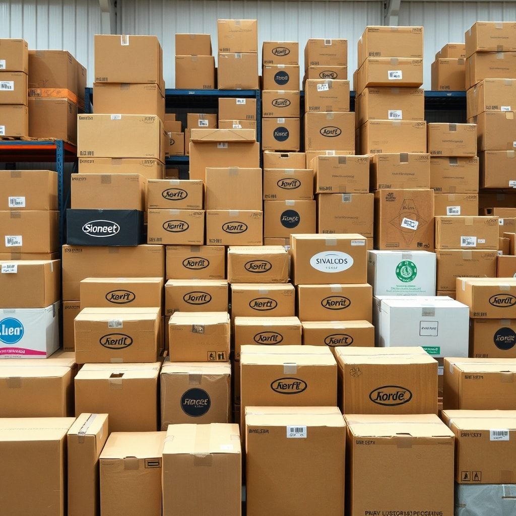 your - A diverse range of corrugated cardboard boxes displayed neatly in a warehouse, showing different sizes, shapes, and pr