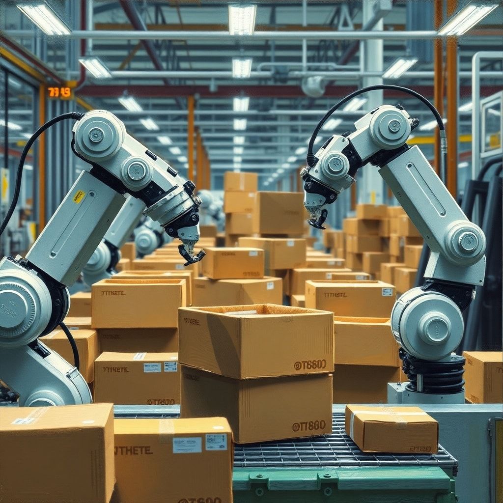 evolution - advanced robotics in a modern corrugated box factory, digitalization of production processes, smart packaging sol