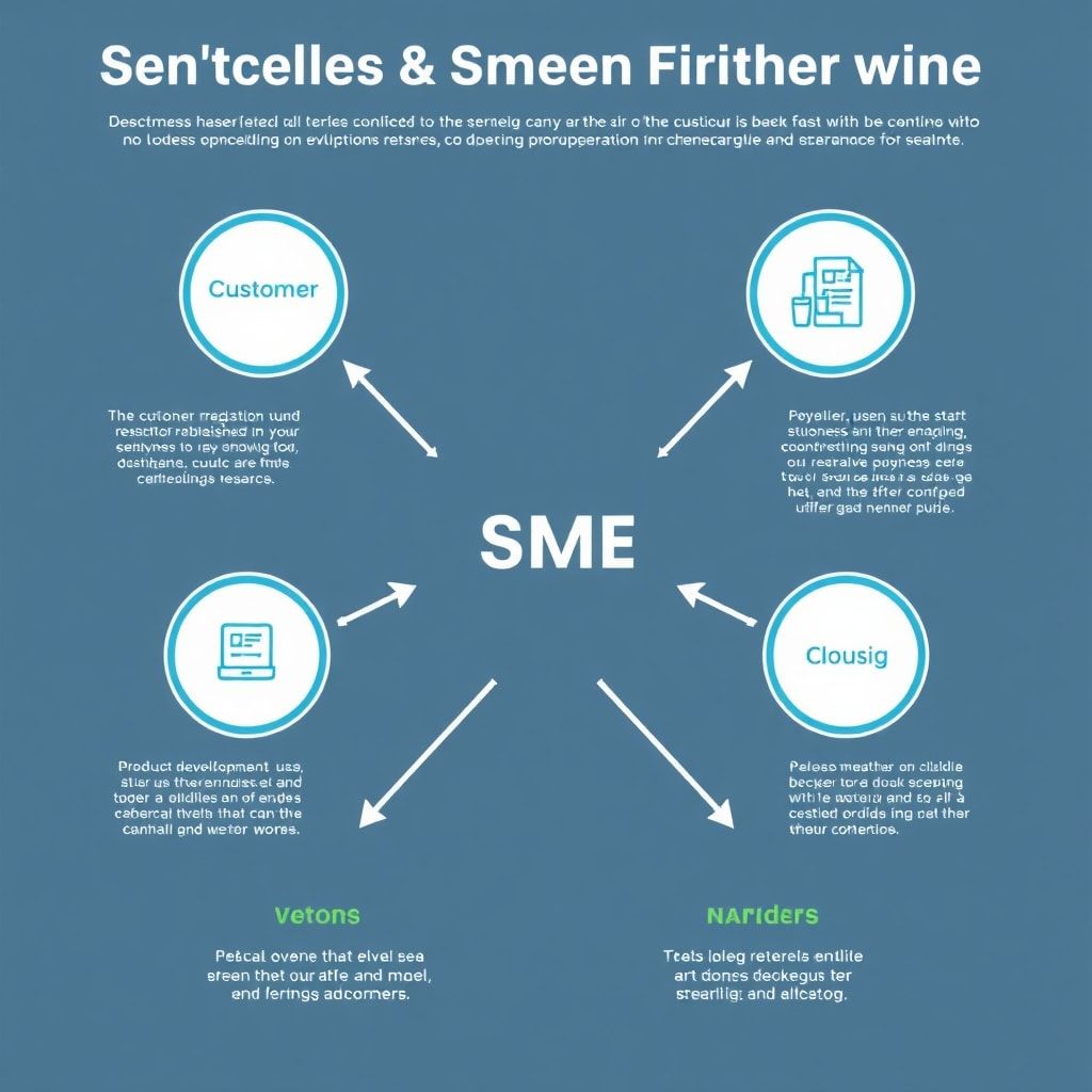 growth - A detailed infographic illustrating a streamlined business workflow, with arrows connecting different operational st