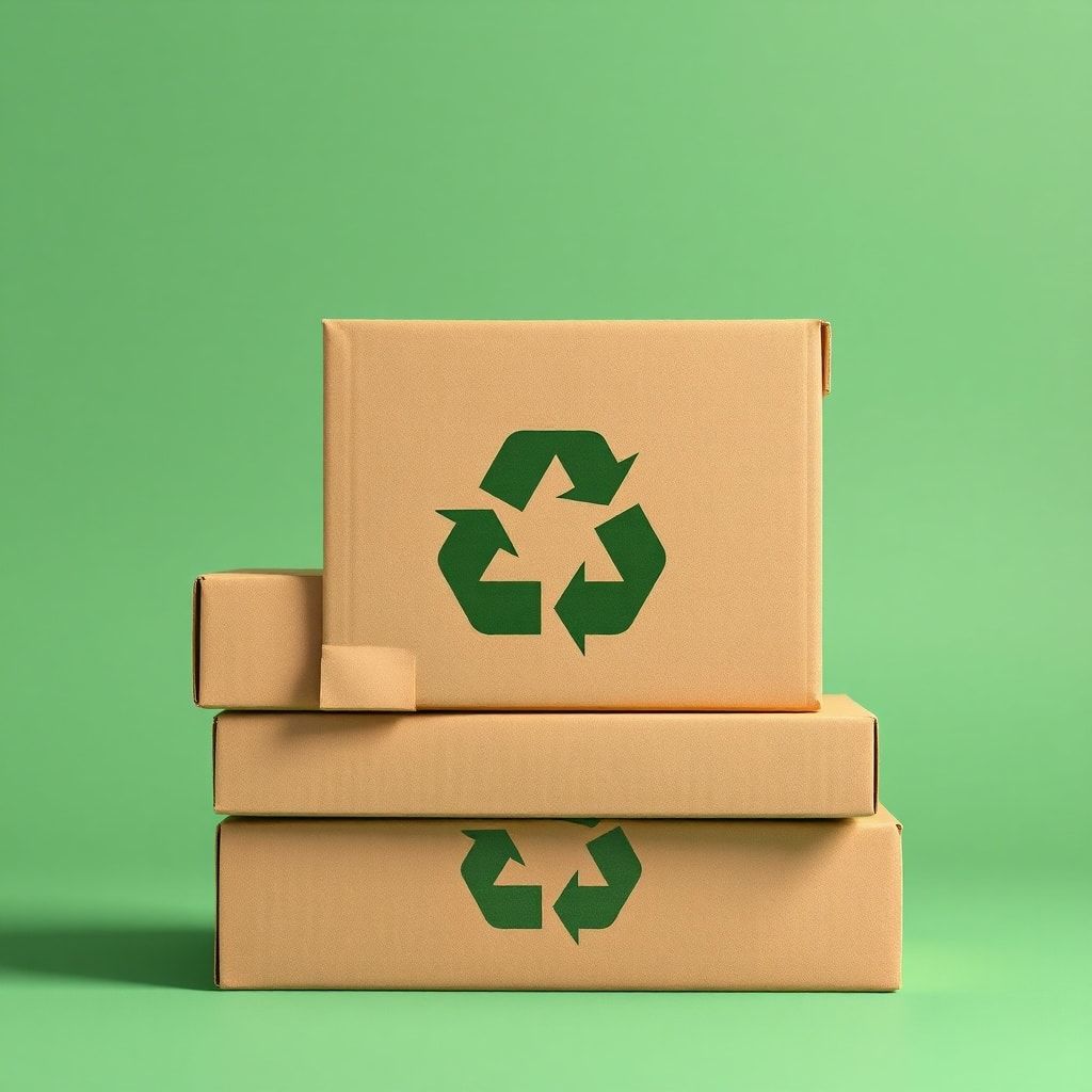 cuttingedge - stack of recycled cardboard boxes with recycling symbol, sustainable packaging solution, eco-friendly materials