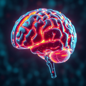 futuristic AI holographic brain with neon lights, ultra realistic, highly detailed, 8k quality, photorealistic