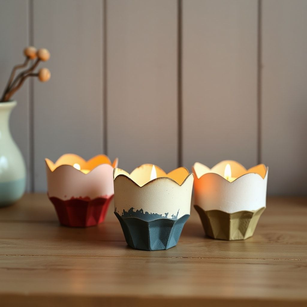 creative - rustic candle holders made from painted paper egg carton cups, cozy and atmospheric, perfect for home decor
