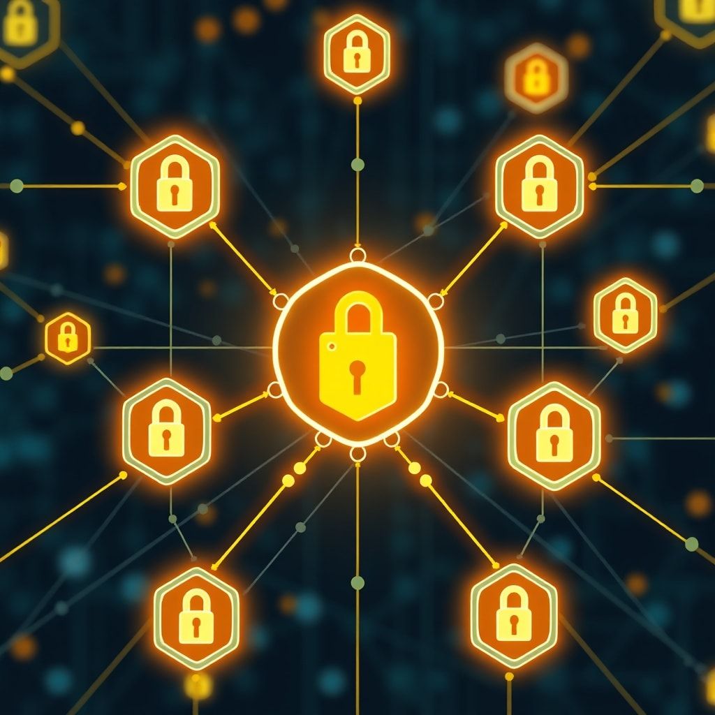 innovative - blockchain technology network diagram with secure data blocks and encryption algorithms, cryptocurrency transact