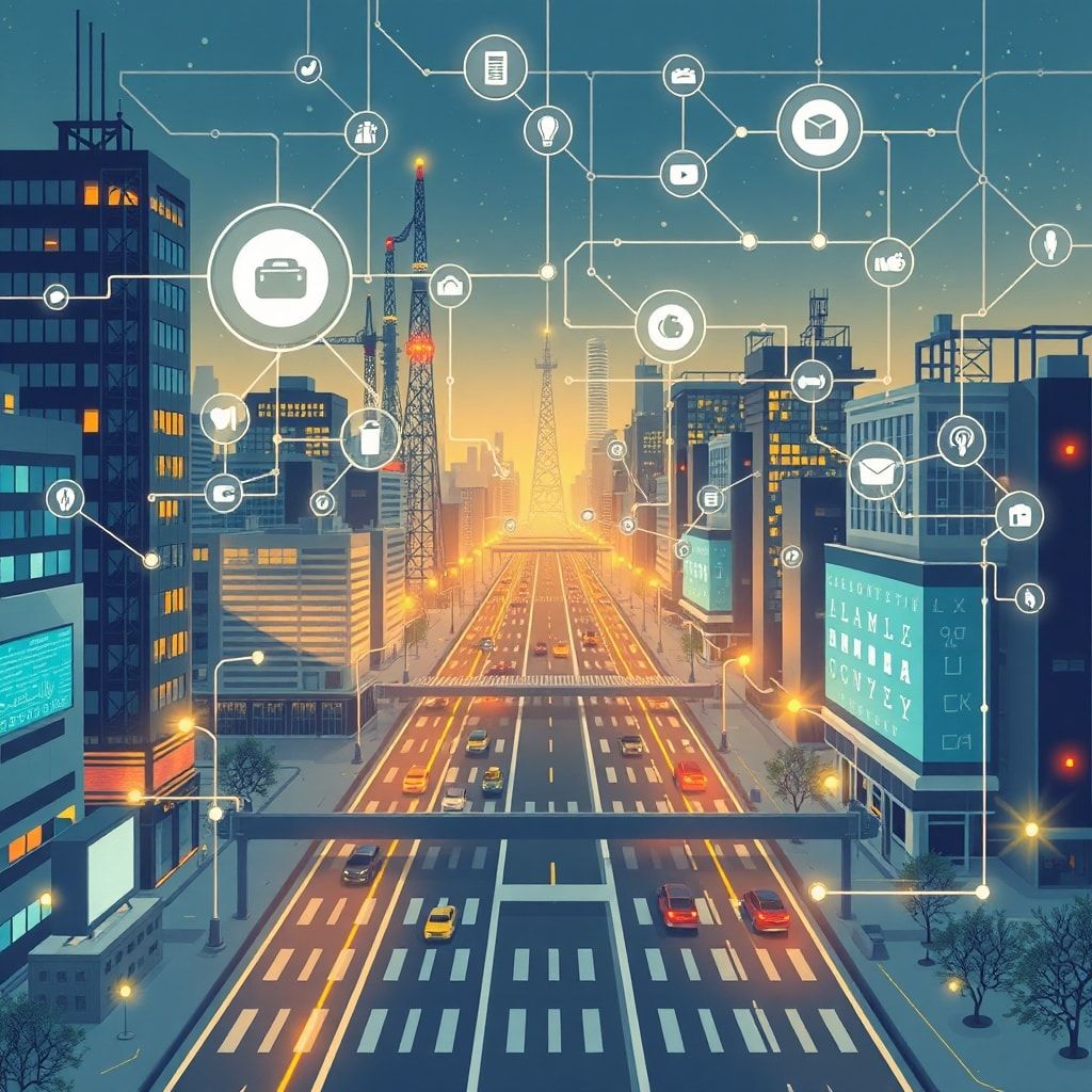 innovative - Internet of Things (IoT) devices connecting in a smart city environment, industrial sensors optimizing manufactu