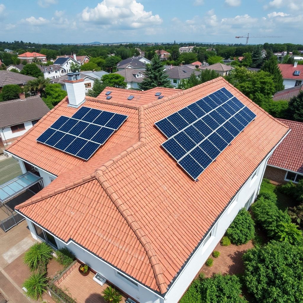 sustainable - solar panels on a roof generating clean energy