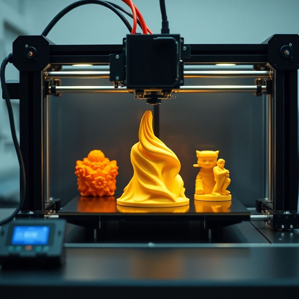 innovative - 3D printer in action, 3D printed objects, additive manufacturing technology