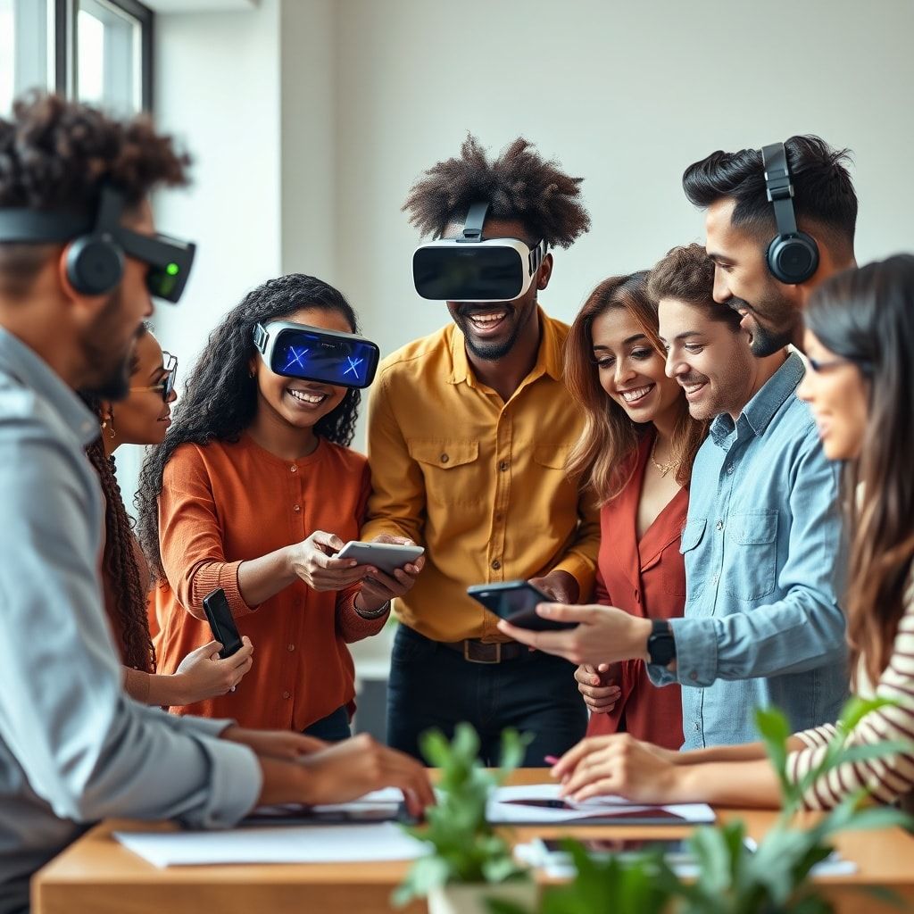 innovations - diverse group of people collaborating on a virtual reality project, creative innovation teamwork, modern workpl