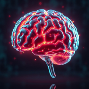 futuristic AI holographic brain with neon lights, ultra realistic, highly detailed, 8k quality, photorealistic