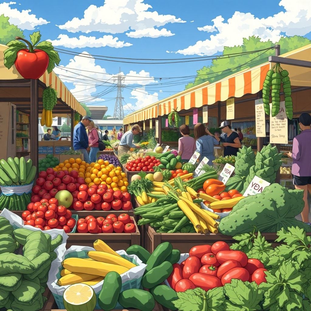 sustainable - local farmers market with fresh organic produce