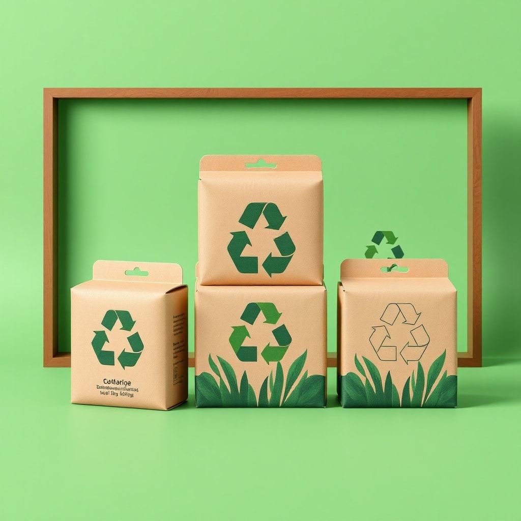 The Evolution of Technology: A Timeline of Innovation 2 evolution - sustainable packaging materials, eco-friendly cardboard boxes with recycling symbols, green packaging design conc