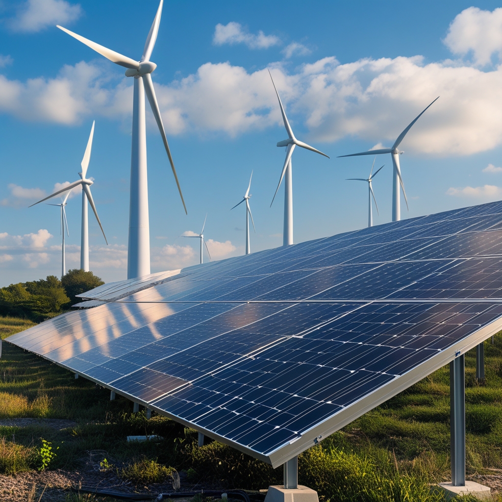 sustainable energy sources like solar panels and wind turbines