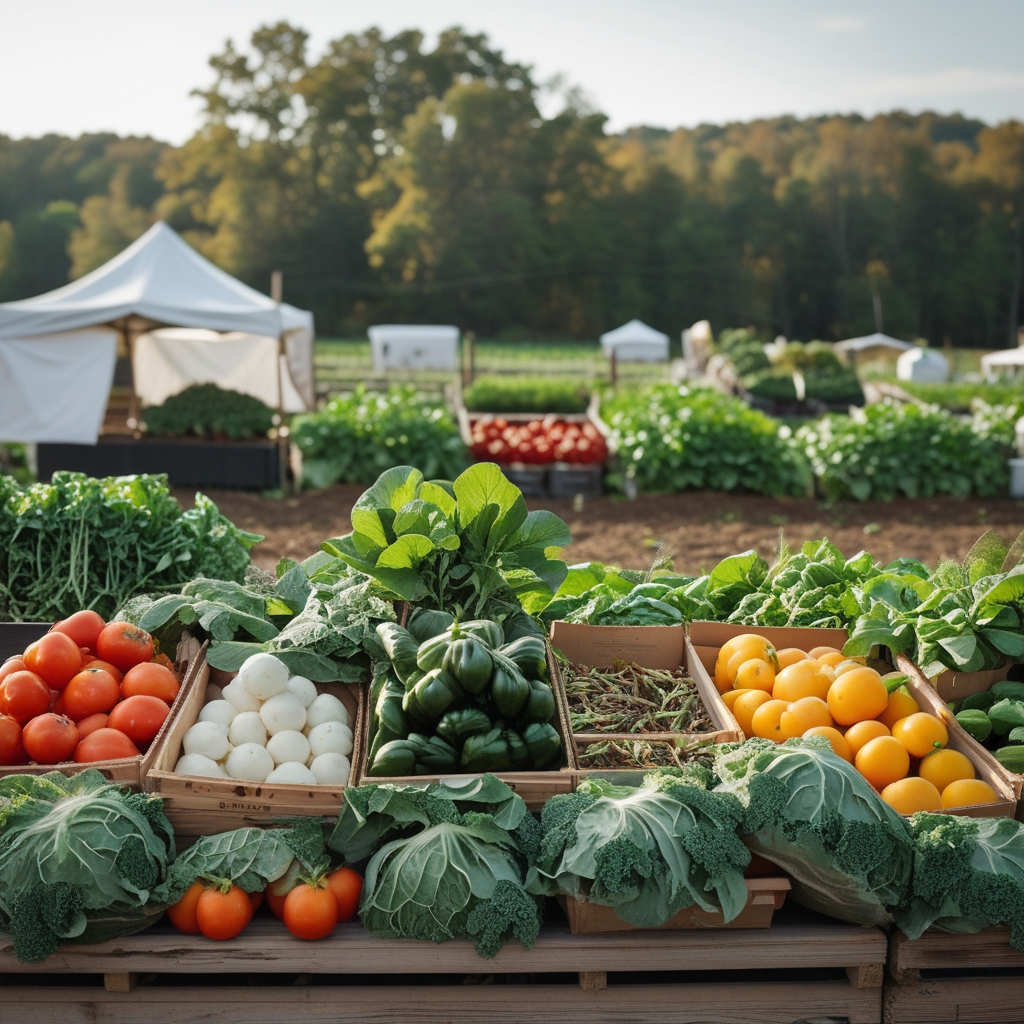 sustainable farming practices with local organic produce and farmers market