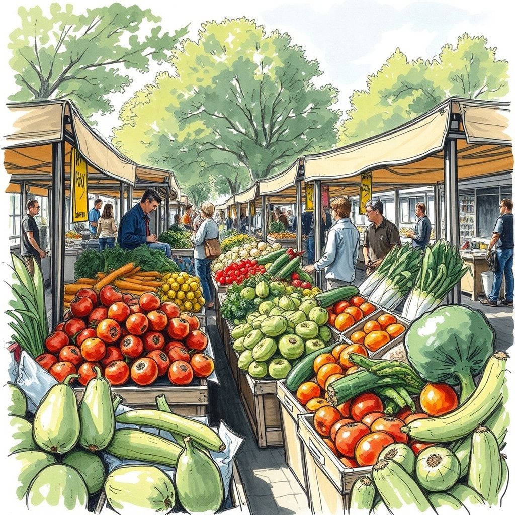 sustainable - local farmers market with fresh organic produce