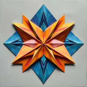 intricate origami designs with vibrant colors and intricate patterns, artistic paper folding techniques, precise folds and sharp edges, meditative origami process, creativity and mindfulness in art