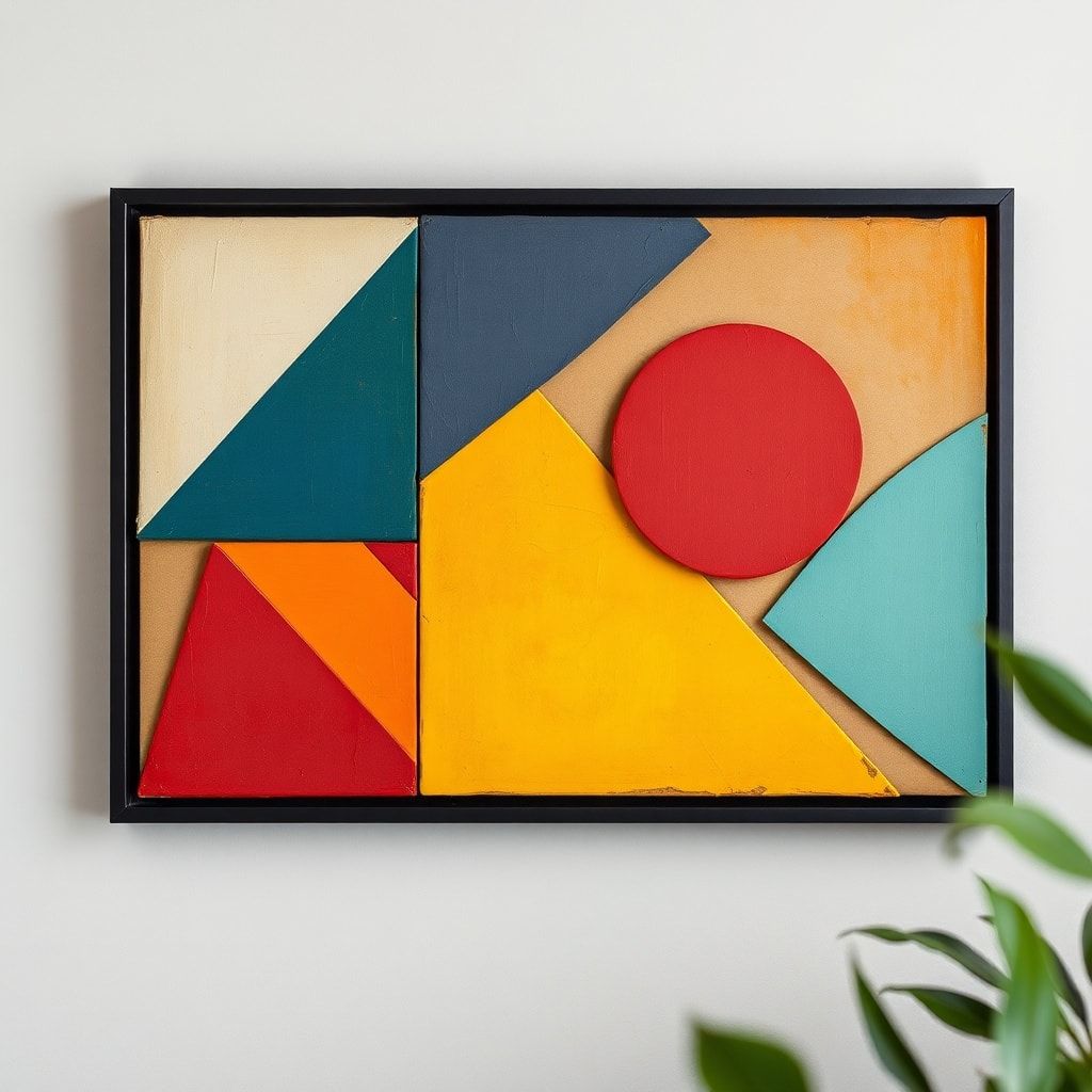 unleashing - DIY cardboard wall art with abstract geometric shapes painted in vibrant colors, adding a modern touch to a home