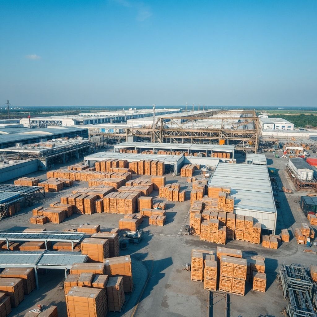 damage - An aerial view of a modern corrugated cardboard box factory in an industrial zone between Bangkok and Ayutthaya, sho