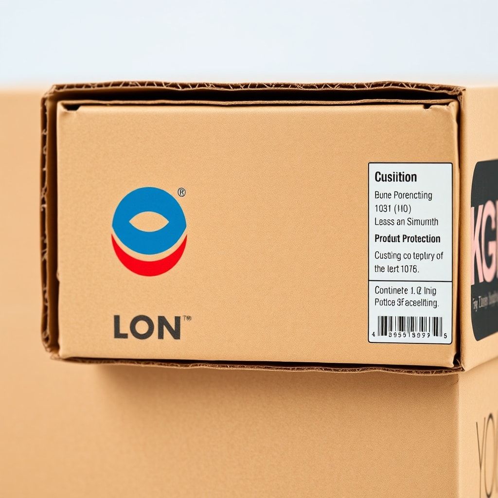 damage - A detailed close-up shot of a custom-designed corrugated box featuring a vibrant brand logo and precise product info