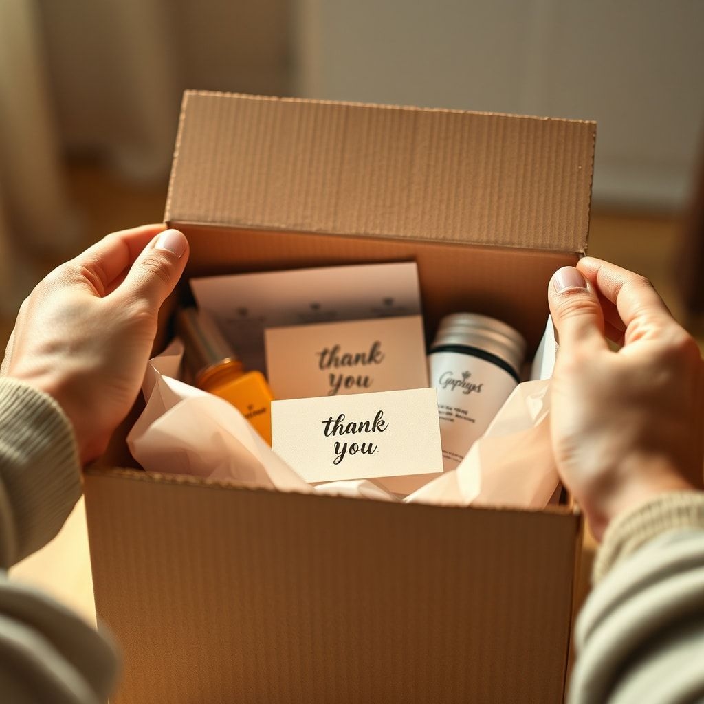 A close-up shot of hands carefully opening a corrugated cardboard box, revealing neatly arranged products inside wrapped in b