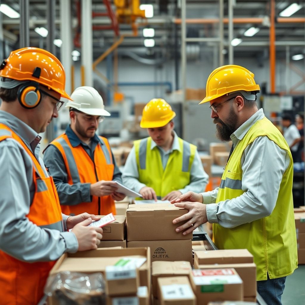 unveiling - workers wearing safety gear and following safety protocols, quality control team inspecting packaging for defects