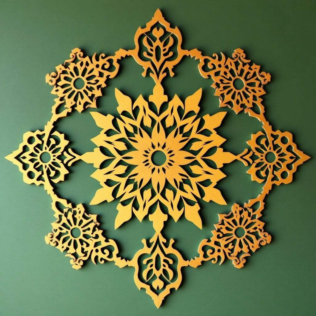 unboxing - DIY cardboard wall art featuring intricate cut-out designs, painted in bold colors, and arranged in a visually app