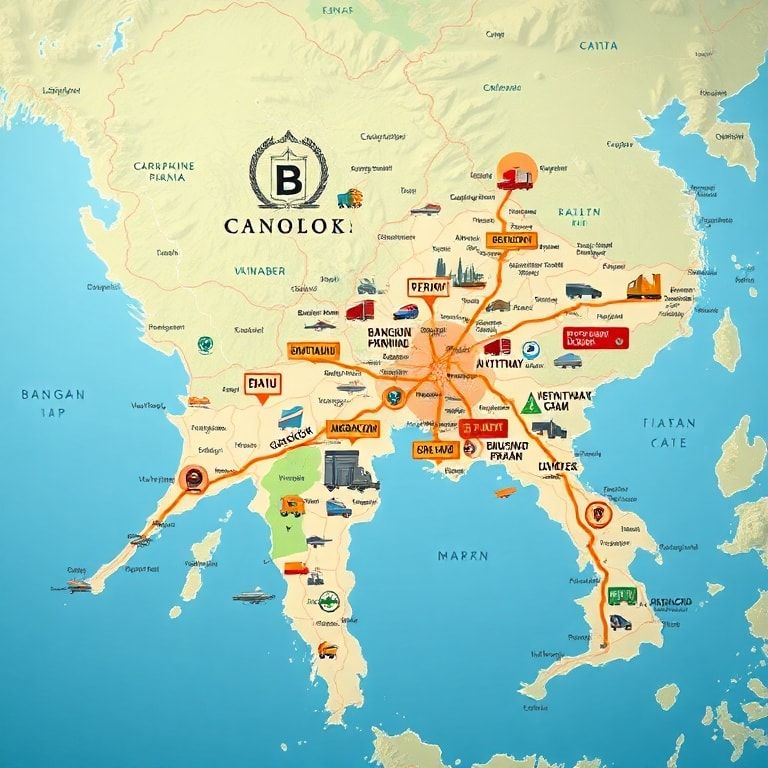 ready - A detailed map of Bangkok and its surrounding provinces (Ayutthaya, Samut Prakan, Nonthaburi, Pathum Thani), highligh