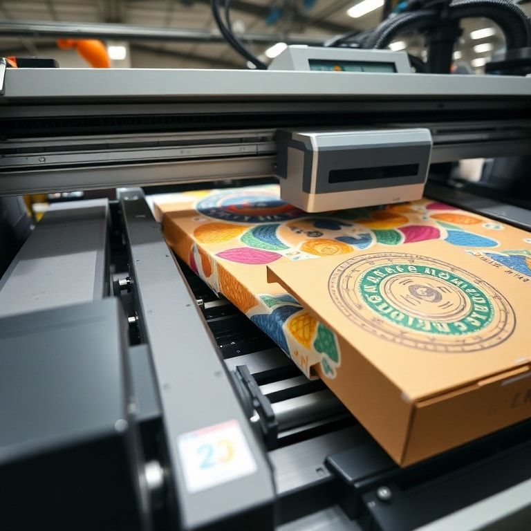 The Evolution of Technology: A Timeline of Innovation 2 evolution - digital printing machine in action, printing colorful designs on cardboard boxes, advanced technology in packagin
