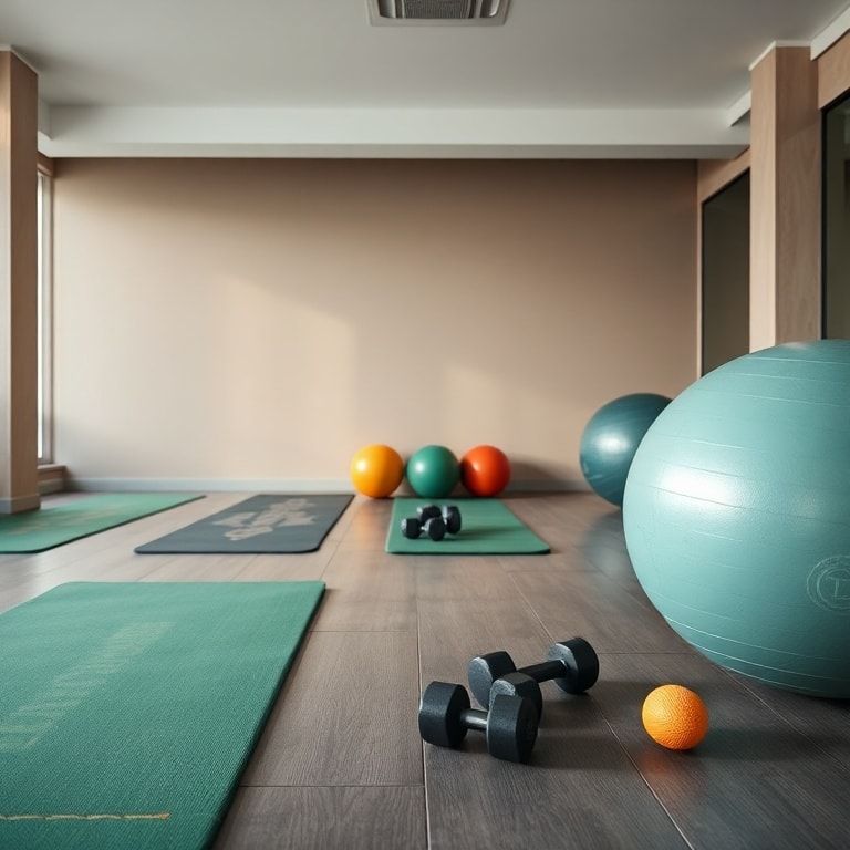 creative - workout space with yoga mats, dumbbells, and exercise balls for movement breaks