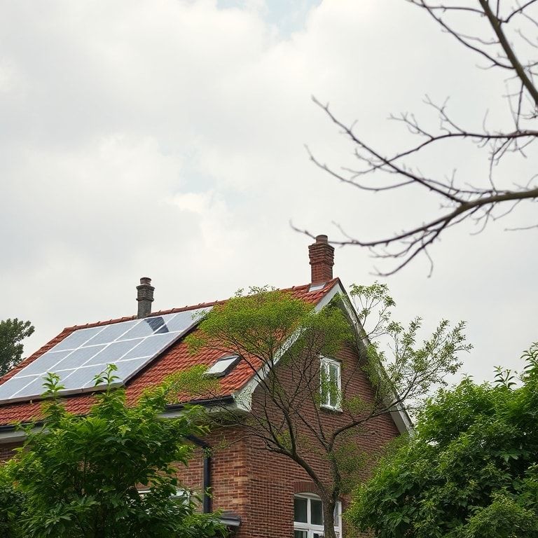 family installing solar panels on their roof, business using eco-friendly packaging materials, community planting trees to improve air quality