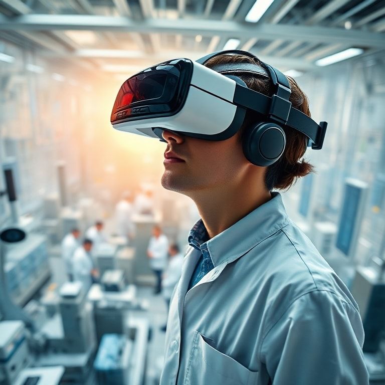 cutting-edge technology in a modern research lab, innovative renewable energy solutions in a bustling city, futuristic virtual reality headset in action