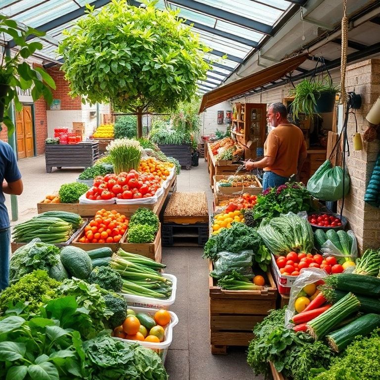 sustainable agriculture with farmers' market, organic produce, and local vendors