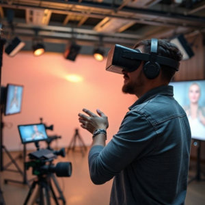 virtual reality tools used in pre-production, filmmakers planning scenes in a virtual environment, advanced technology in film pre-production, creative visualization software