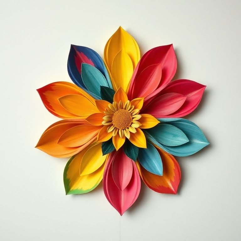 Colorful flower wall art made from upcycled egg carton petals, vibrant and eye-catching, perfect for adding a touch of nature to your home decor