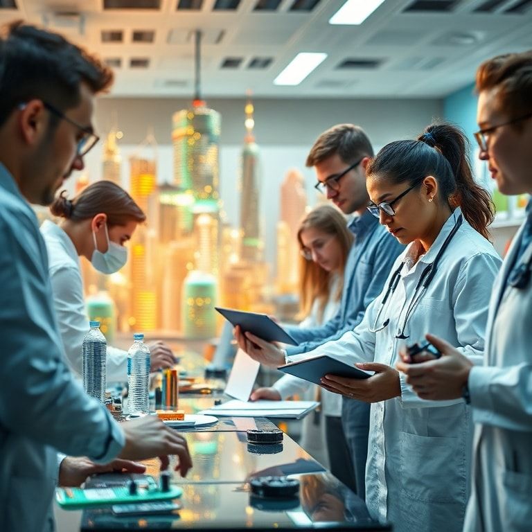 A diverse group of people collaborating on a futuristic city design, innovative technologies powering a sustainable energy gr