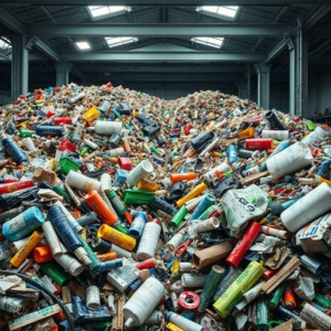 recycled materials being sorted and processed in a recycling facility
